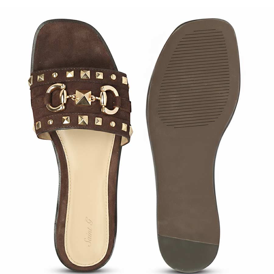 Saint Wrenley Studded Brown Suede Leather Slides