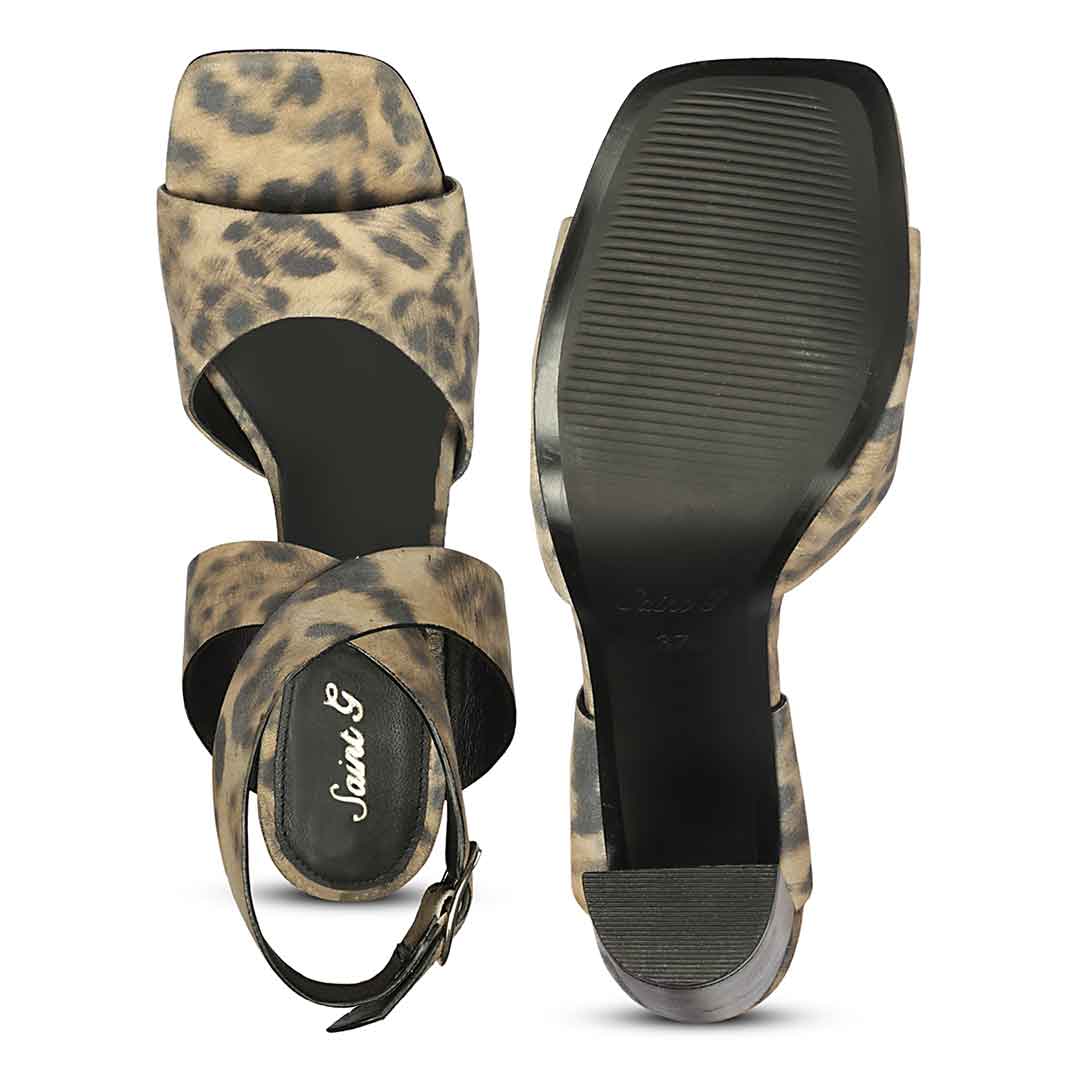 Saint Maelle Leopard Suede Leather Heels