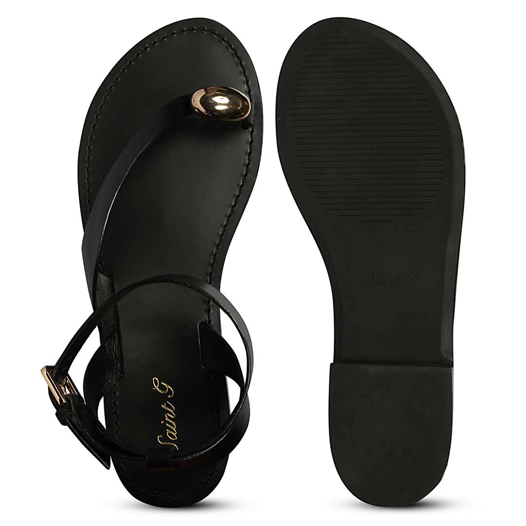 Saint Black Leather Flat