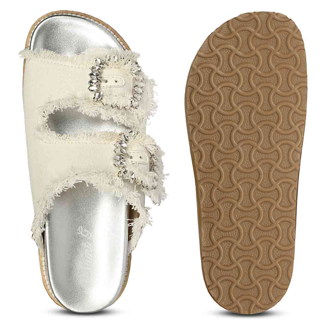 SaintG White Denim Footbed Sandals
