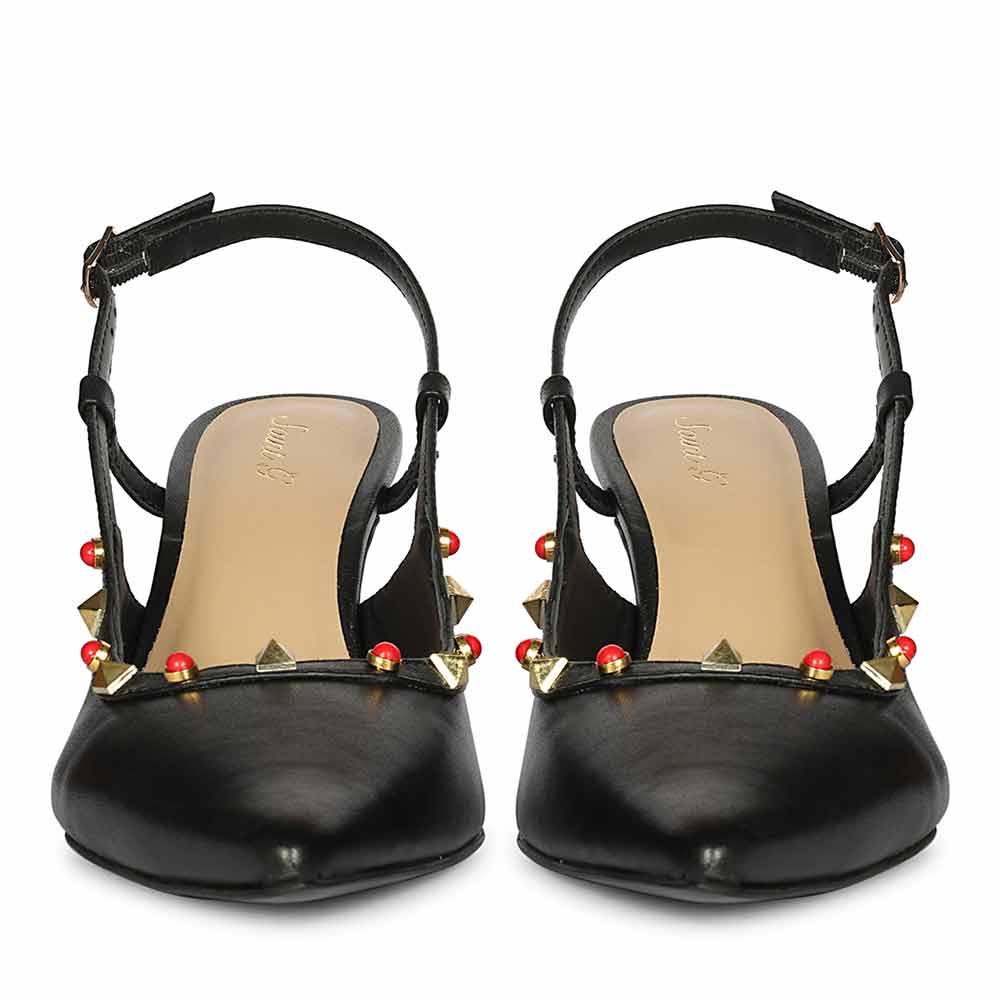 Saint Petra Studded Black Leather Pumps