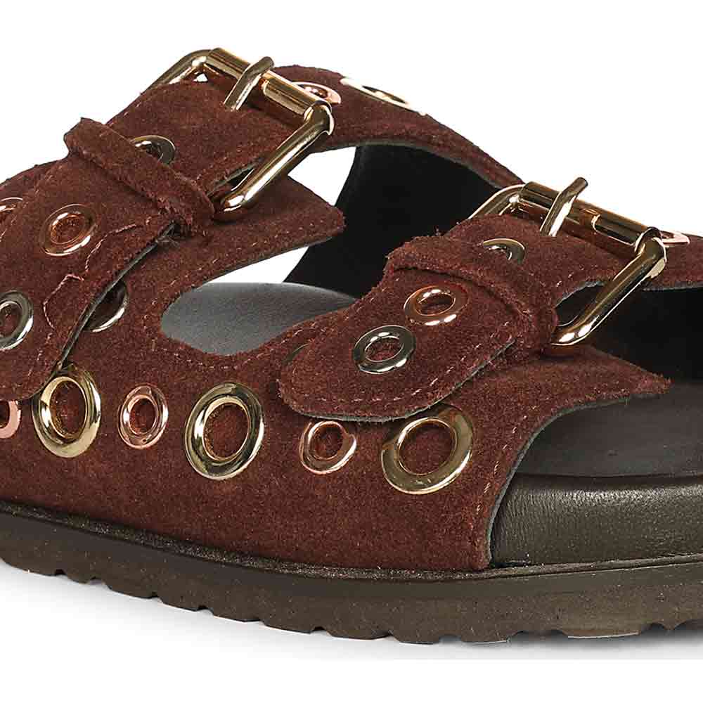 Saint Grethe Eyelets Bordo Suede Leather Footbed Sandals