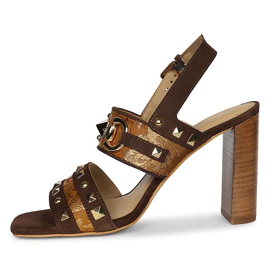 Saint Larisa Embellished Dark Brown Leather High Block Heels