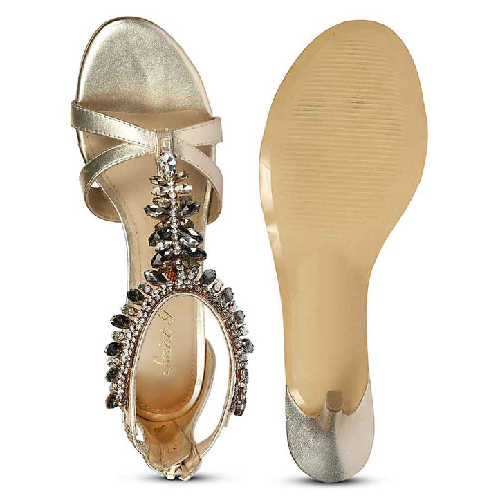 Saint Celestia Stone Embellished Gold Leather Stilettos