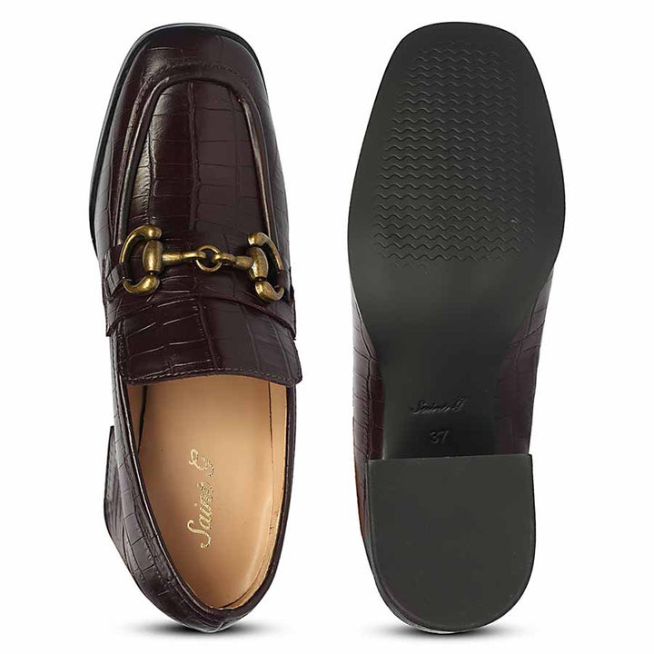 Saint Isha Croc Embossed Dark Cherry Leather Moccasins