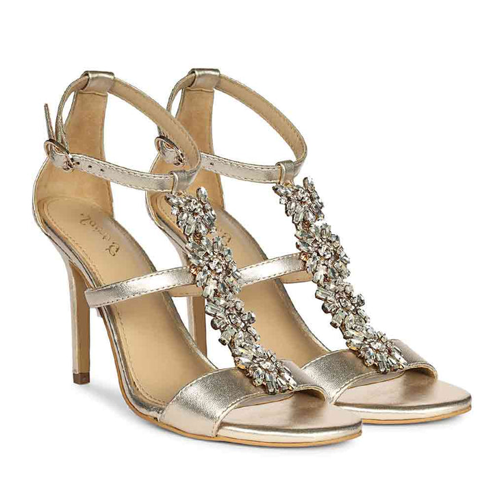 Saint Sydney Crystal Stone Metallic Gold Leather Stilettos