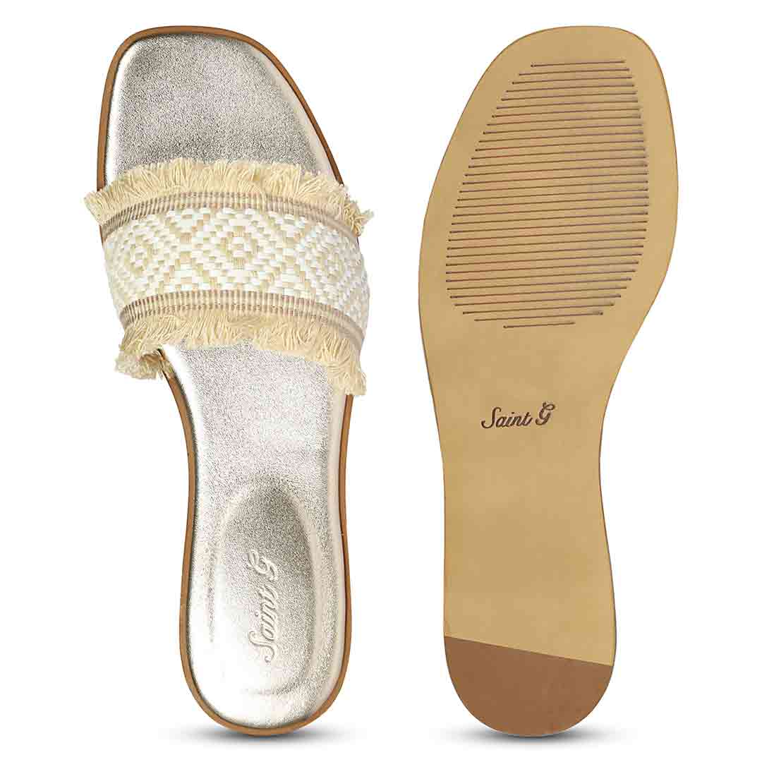 Saint Noor Luxe Crystal Net Beige White Leather