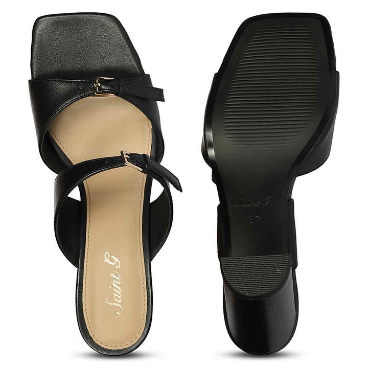Saint Mallory Buckle Black Leather Heels
