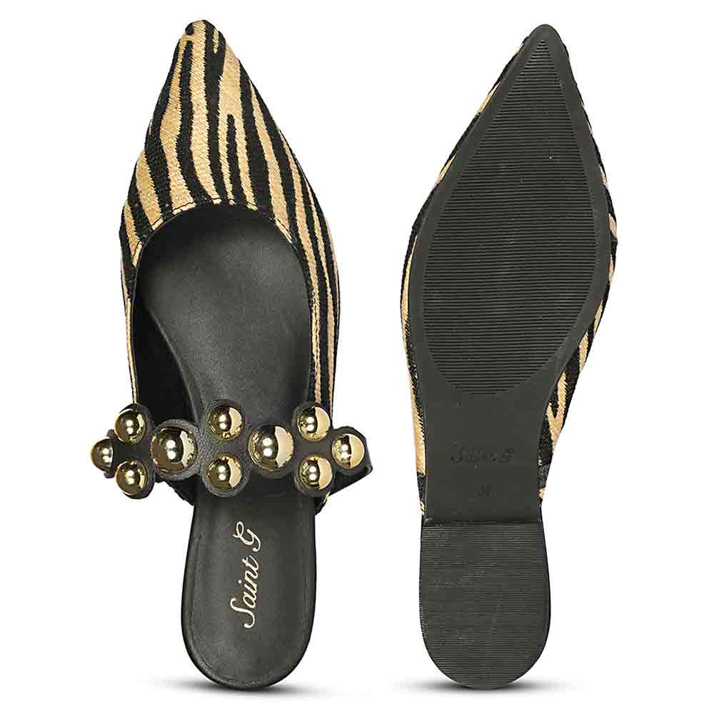 Saint Danika Beige Zebra Studded Leather Flats