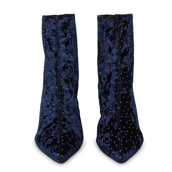 Saint Yara Blue Velvet Strass Ankle Boots