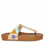 Saint Zaria Embroidered Tan Leather Thong Footbed