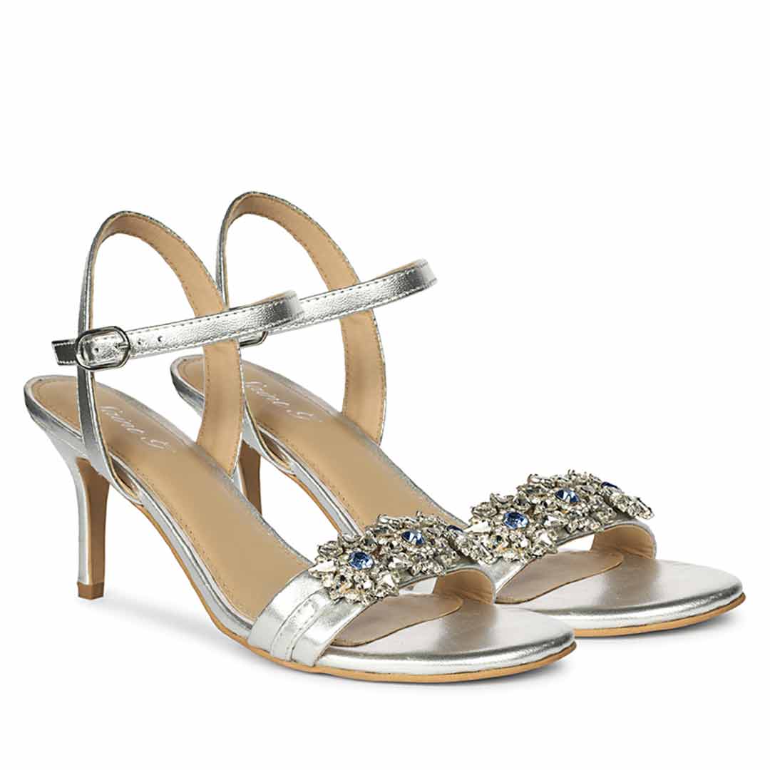 Saint Brittany Crystal Stone Silver Leather Stilettos