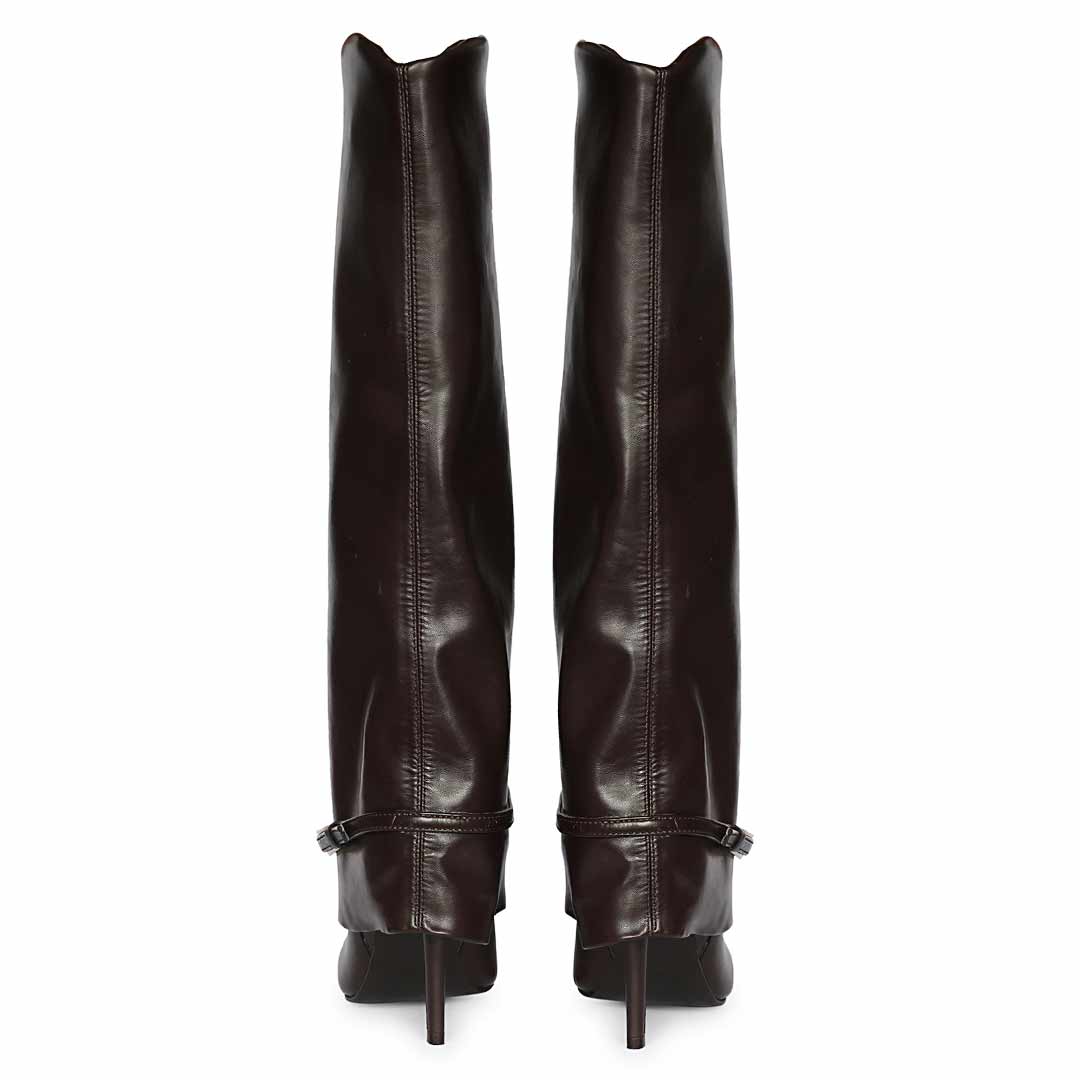 Saint Aitana Fold-Over Dark Brown Vegan Leather Knee-High Boots