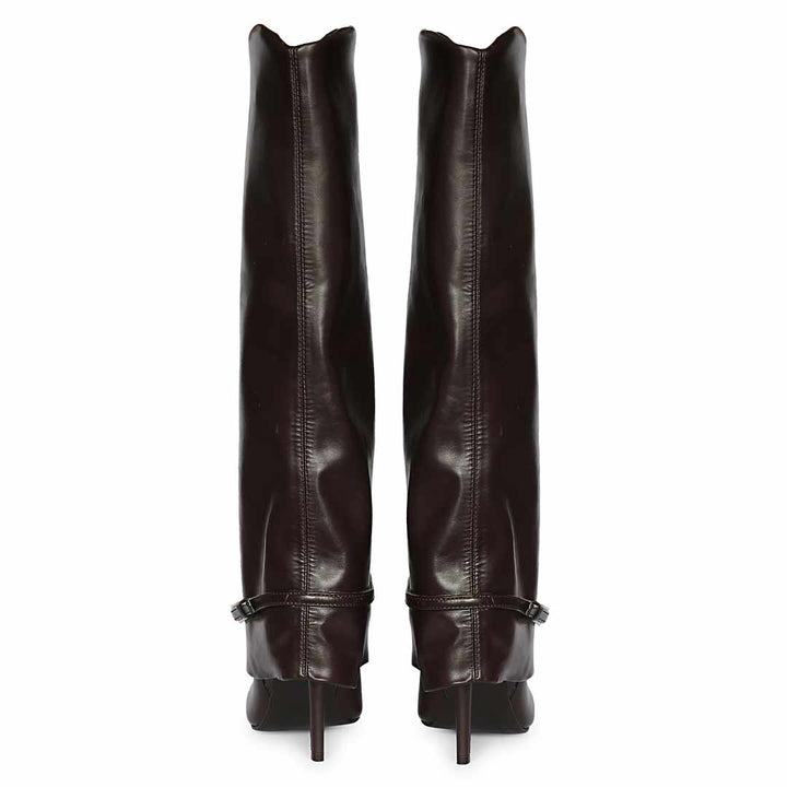 Saint Aitana Fold-Over Dark Brown Vegan Leather Knee-High Boots