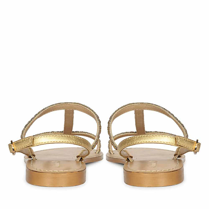 Saint Raelin Metallic Gold Leather Embellished Sandals