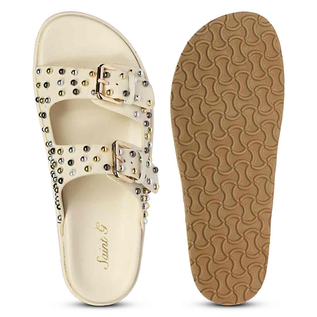 Saint Marnie Off-White Studded Leather Footbed Sandals