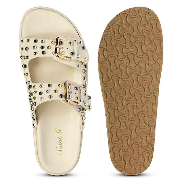 Saint Marnie Off-White Studded Leather Footbed Sandals