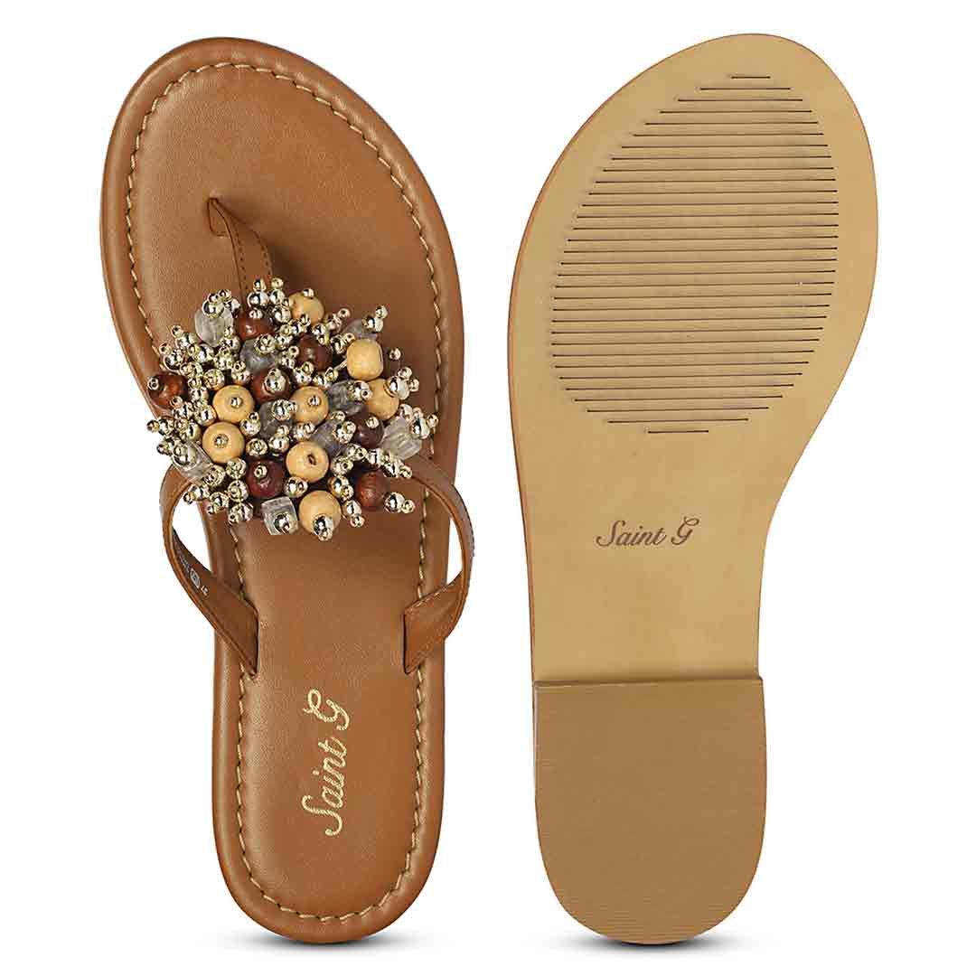 Saint Briony Jeweled Tan Leather Sandals