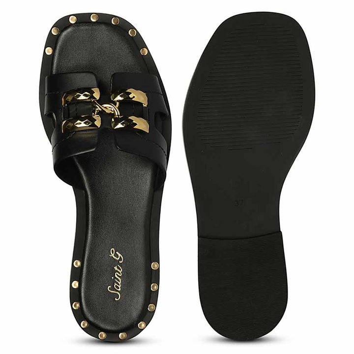 Saint Black Leather Flat
