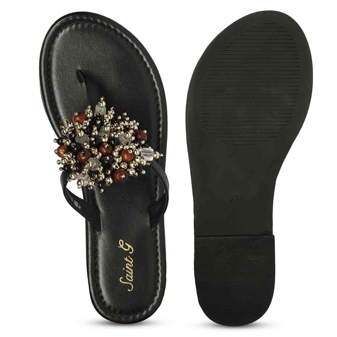 Saint Briony Jeweled Black Leather Flats