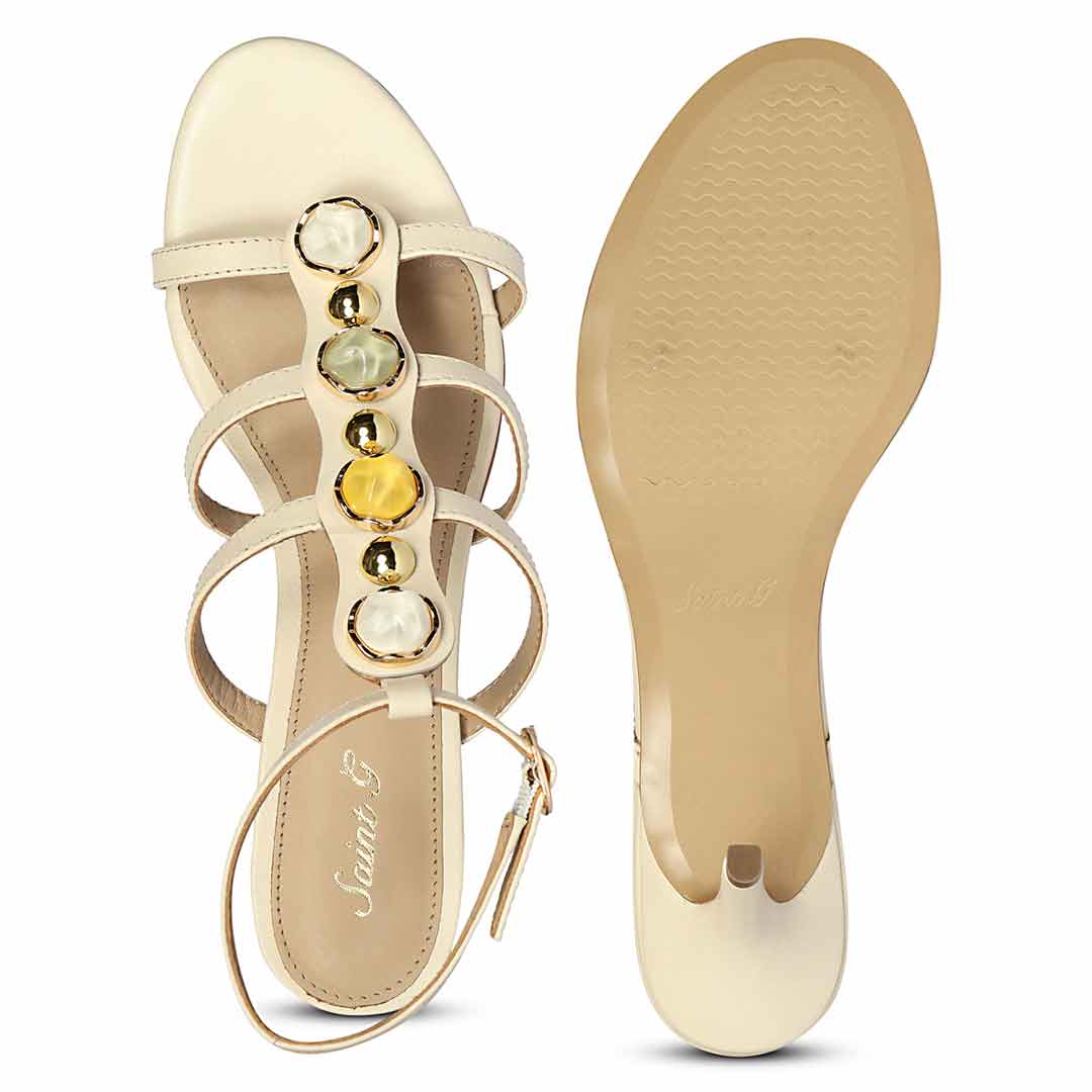 Saint Xiomara Gem T-Strap Off White Leather Stilettos