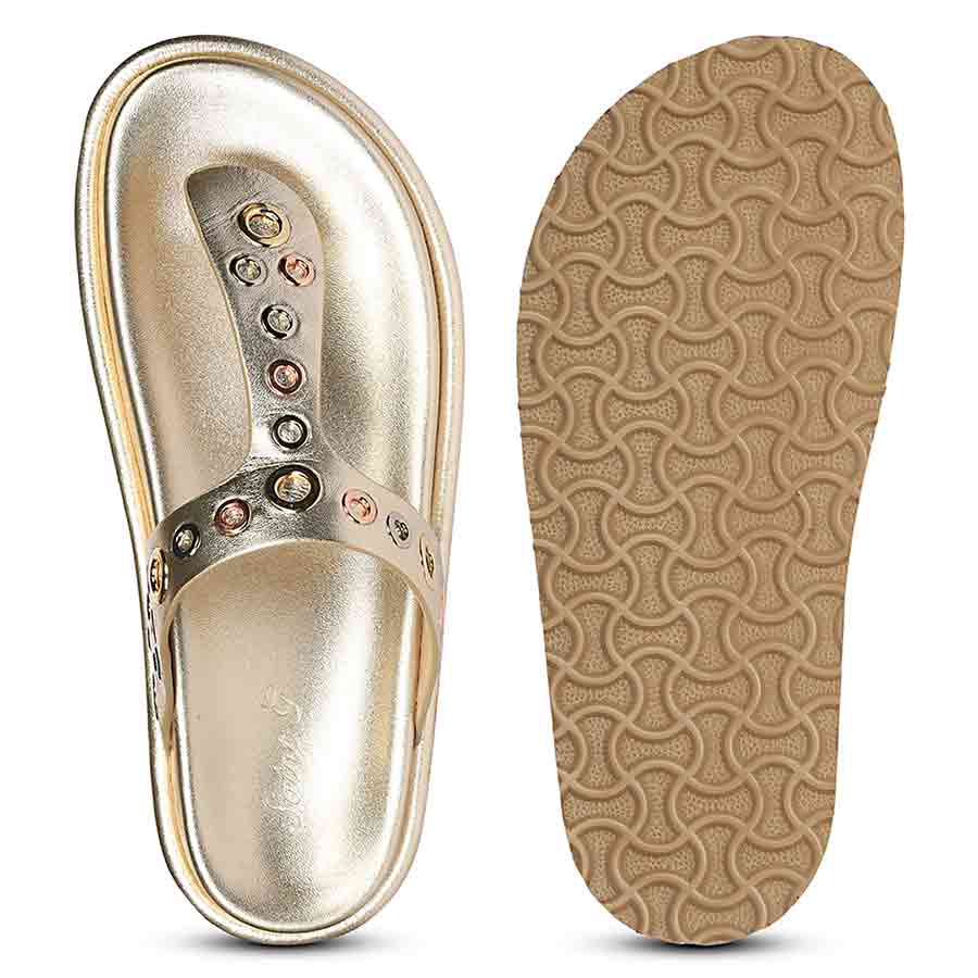 Saint Raelyn Eyelet Gold Leather Footbed Sandals