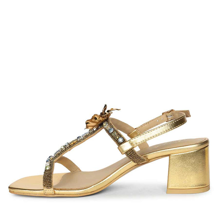 Saint Diva Embellished Metallic Gold Block Heels