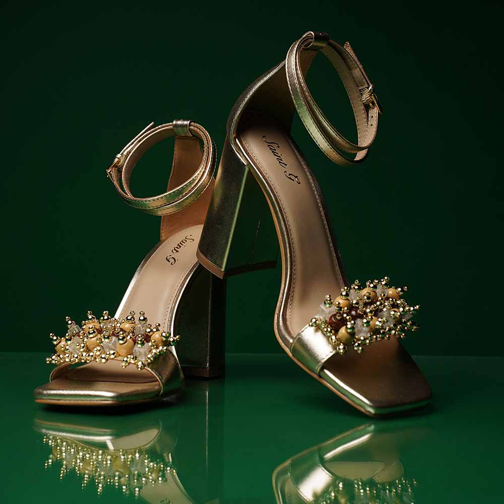 Saint Raquel Jewel Platin Leather Block Heels