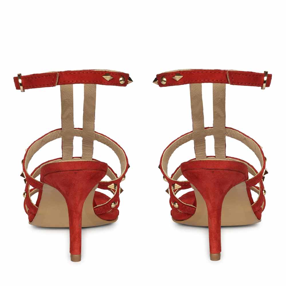 Saint Quenel Red Leather Studded Stilettos