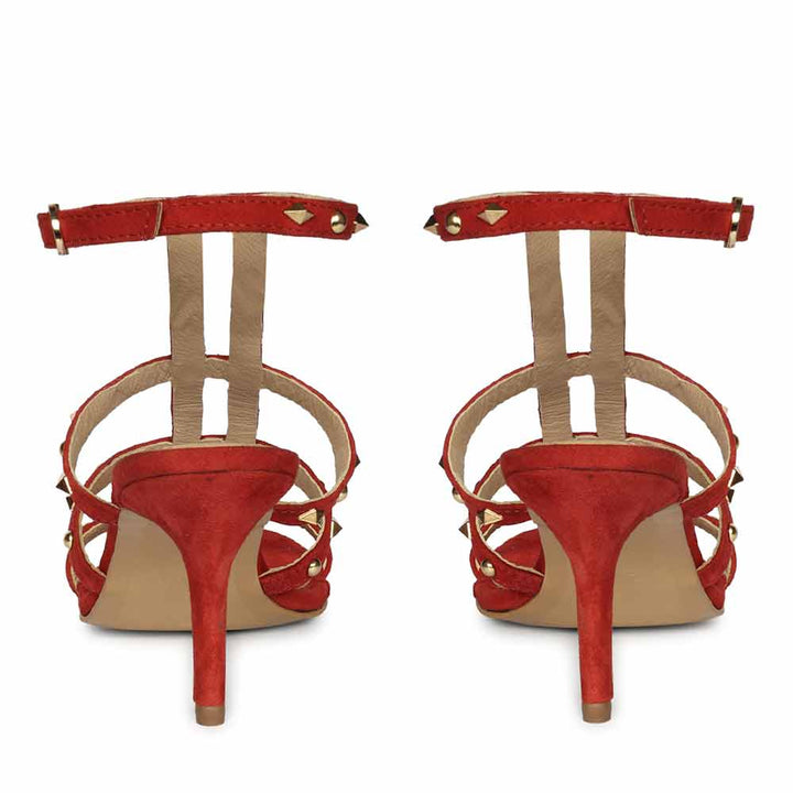 Saint Quenel Red Leather Studded Stilettos