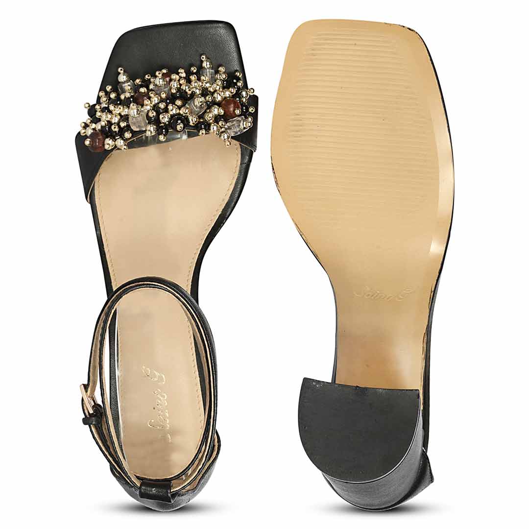 Saint Raquel Jewel Black Leather Block Heels