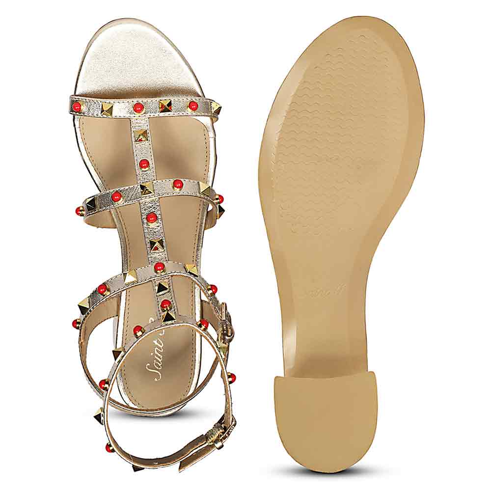 Saint Lucien Gold Leather Studded Gladiator Block Heels