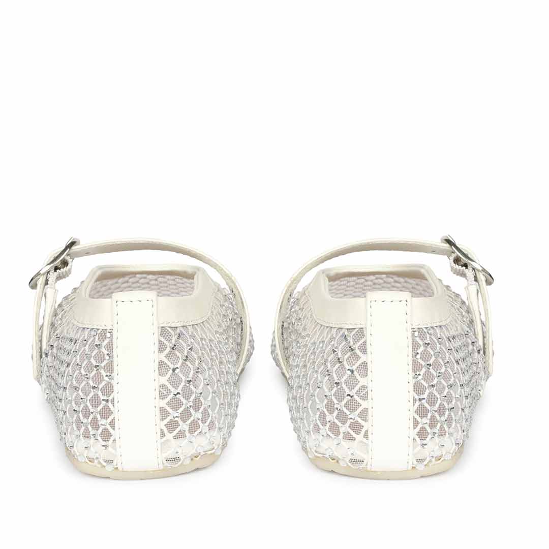 Saint Zoey Strass Embellished White Leather Flats