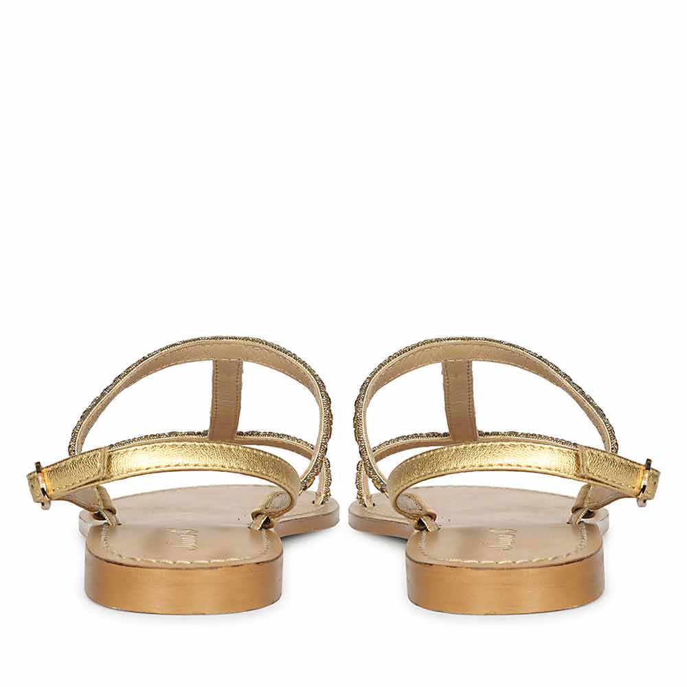 Saint Raelin Metallic Orange Leather Embellished Sandals
