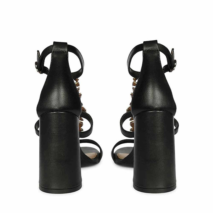 Saint Colleen Silver Stone Metallic Black Leather Block Heels