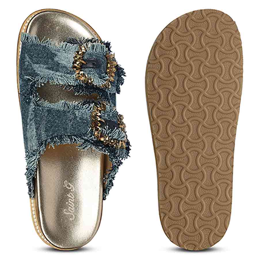 SaintG Navy Blue Denim Footbed Sandals