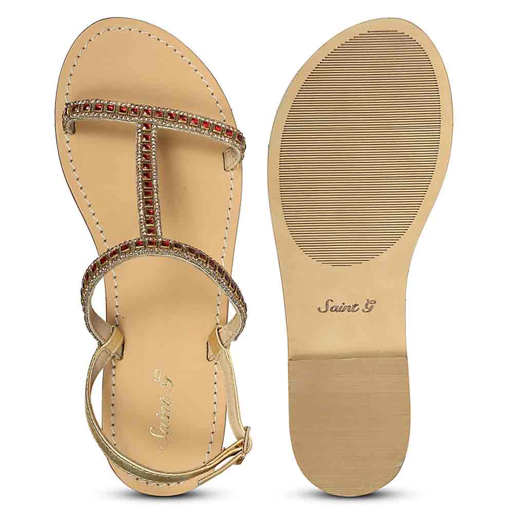 Saint Raelin Metallic Orange Leather Embellished Sandals