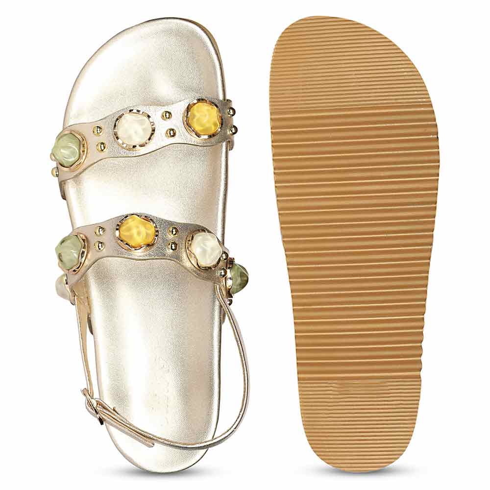 Saint Solira Multi Stone Metallic Gold Leather Footbed Sandals