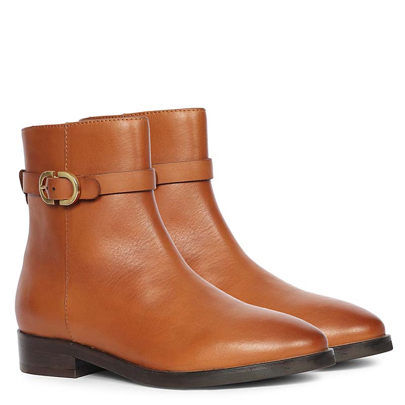 Saint Ashley Rust Leather Gold Horsebit Décor Back Zip Boots