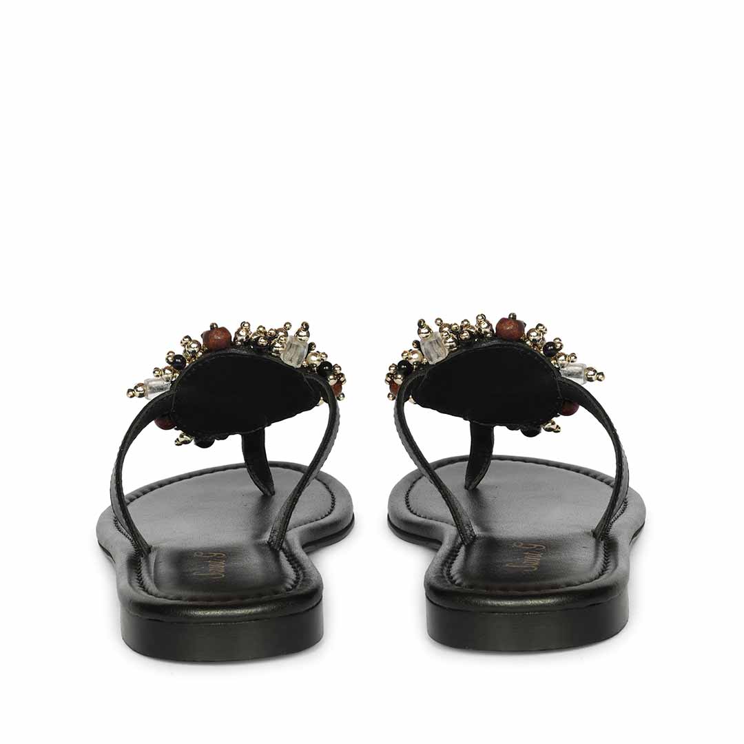 Saint Briony Jeweled Black Leather Flats