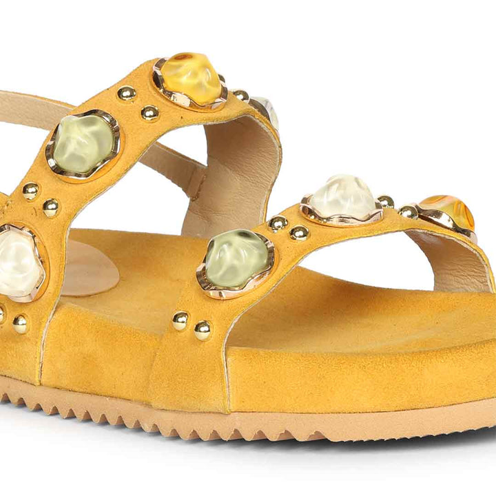 Saint Solira Multi Stone Mustard Leather Footbed Sandals