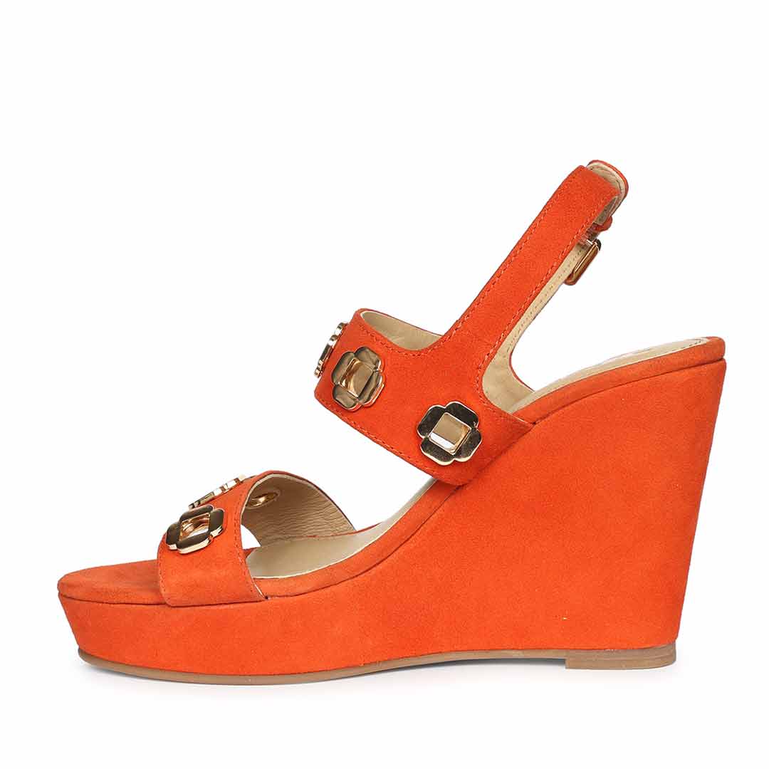 Saint Nerina Eyelet Coral Suede Leather Wedge Heels