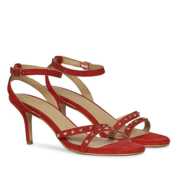 Saint Dovie Studded Red Suede Leather Stilettos