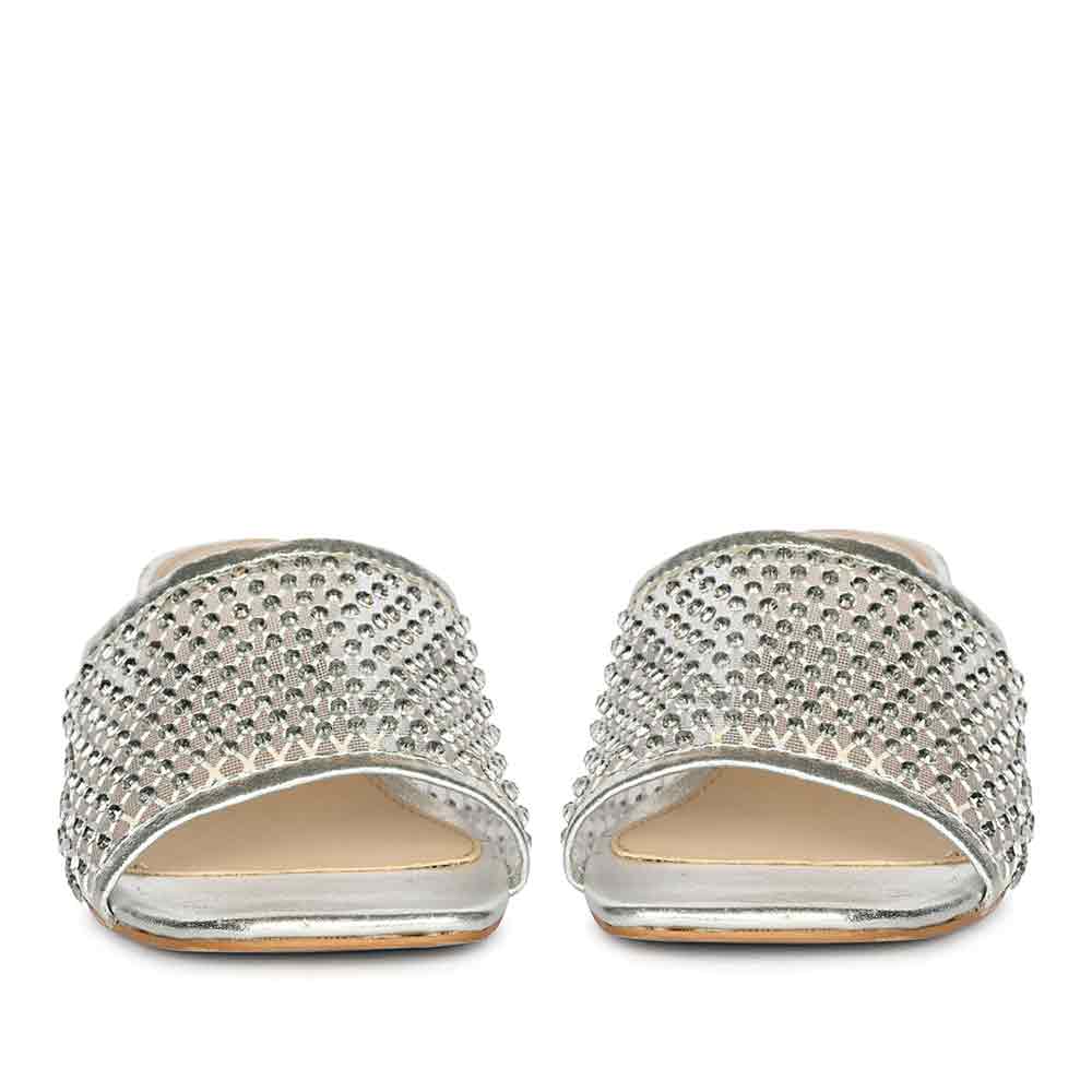 Saint Valisa Crystal Silver Leather Block Heels