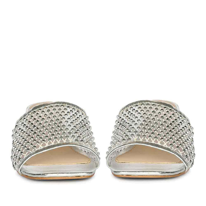 Saint Valisa Crystal Silver Leather Block Heels