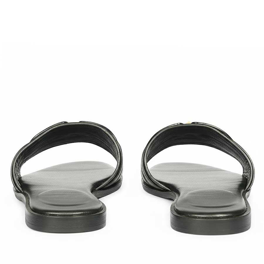 Saint Tyla Black Leather Pyramid Stud Slides