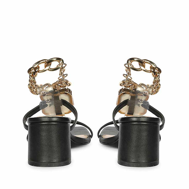 Saint Gaelle Black Leather Crystal Chain Block Heels