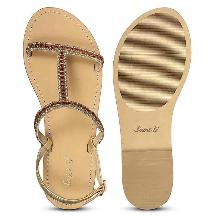 Saint Raelin Metallic Gold Leather Embellished Sandals
