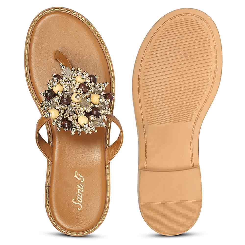Saint Briony Jeweled Tan Leather Sandals