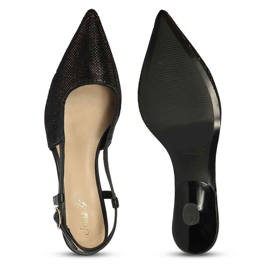 Saint Trinity Crystal Glimmer Slingback Black Leather Heels